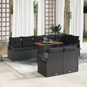 Set Divano da Giardino 9 Pezzi con Cuscini Nero Polirattan Acacia