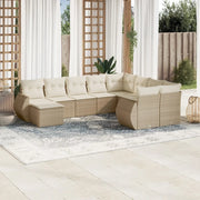 Set Divano da Giardino 10 pz con Cuscini Beige in Polyrattan 3221857