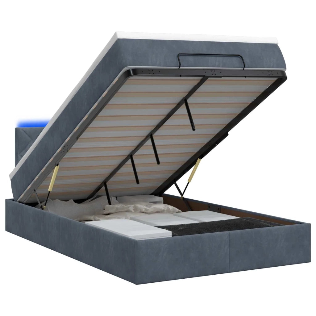 Letto Ottomano con Materasso e LED Grigio Scuro 120 x 190 cm 3458362