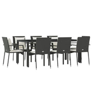 Set da pranzo da giardino da 9 pezzi e cuscini resina intrecciata nera 02_0014839