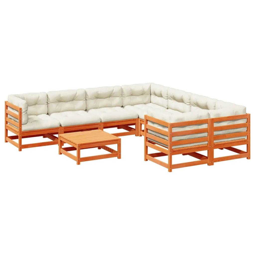 Set Divani Giardino 9 pz con Cuscini Marrone Cera Massello Pino 3299371