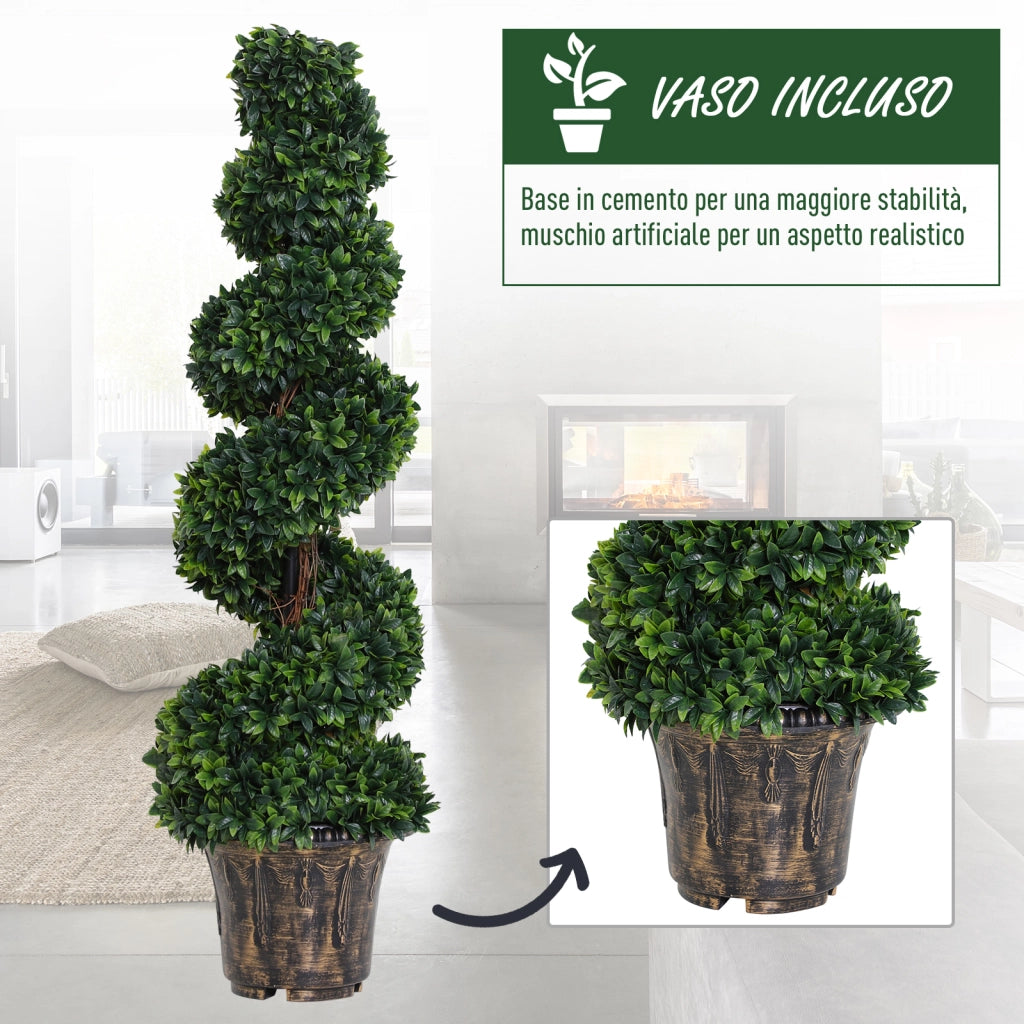 EasyComfort Piante Finte da Interno di Bosso a Spirale 120cm, Pianta Artificiale da Interno ed Esterni con Vaso Incluso, Pianta Finta per Decorazione Casa, Ufficio, Soggiorno, Giardino, Verde