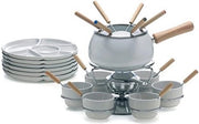 Set di fonduta - 28 pezzi - Bianco - Inclusi 6 Commensali/Taglieri/Fork - Natale