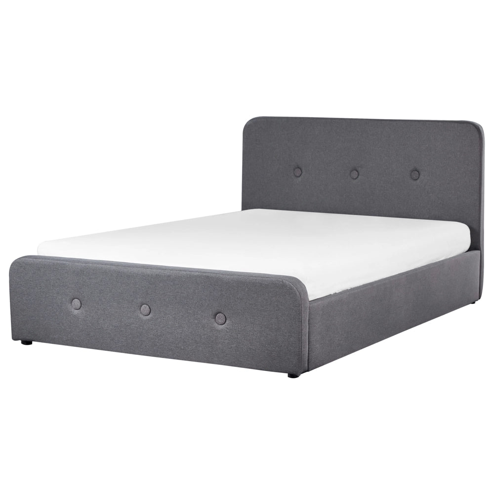Letto a doghe Tessuto in poliestere grigio scuro Gambe in legno imbottite Pouf contenitore 140 x 200 cm matrimoniale Design moderno