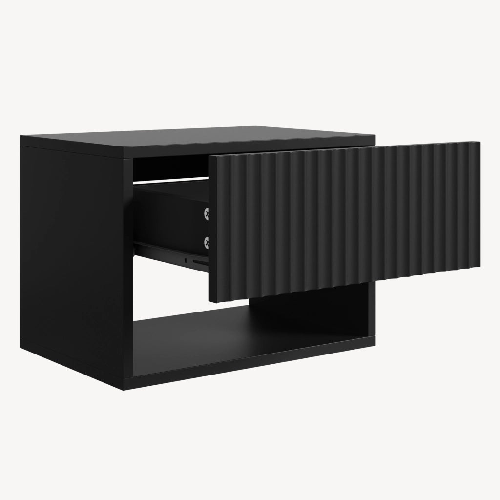 Comodino Sospeso da Parete Nand con Cassetto e Scomparto 42x30x30 cm Nero [en.casa]