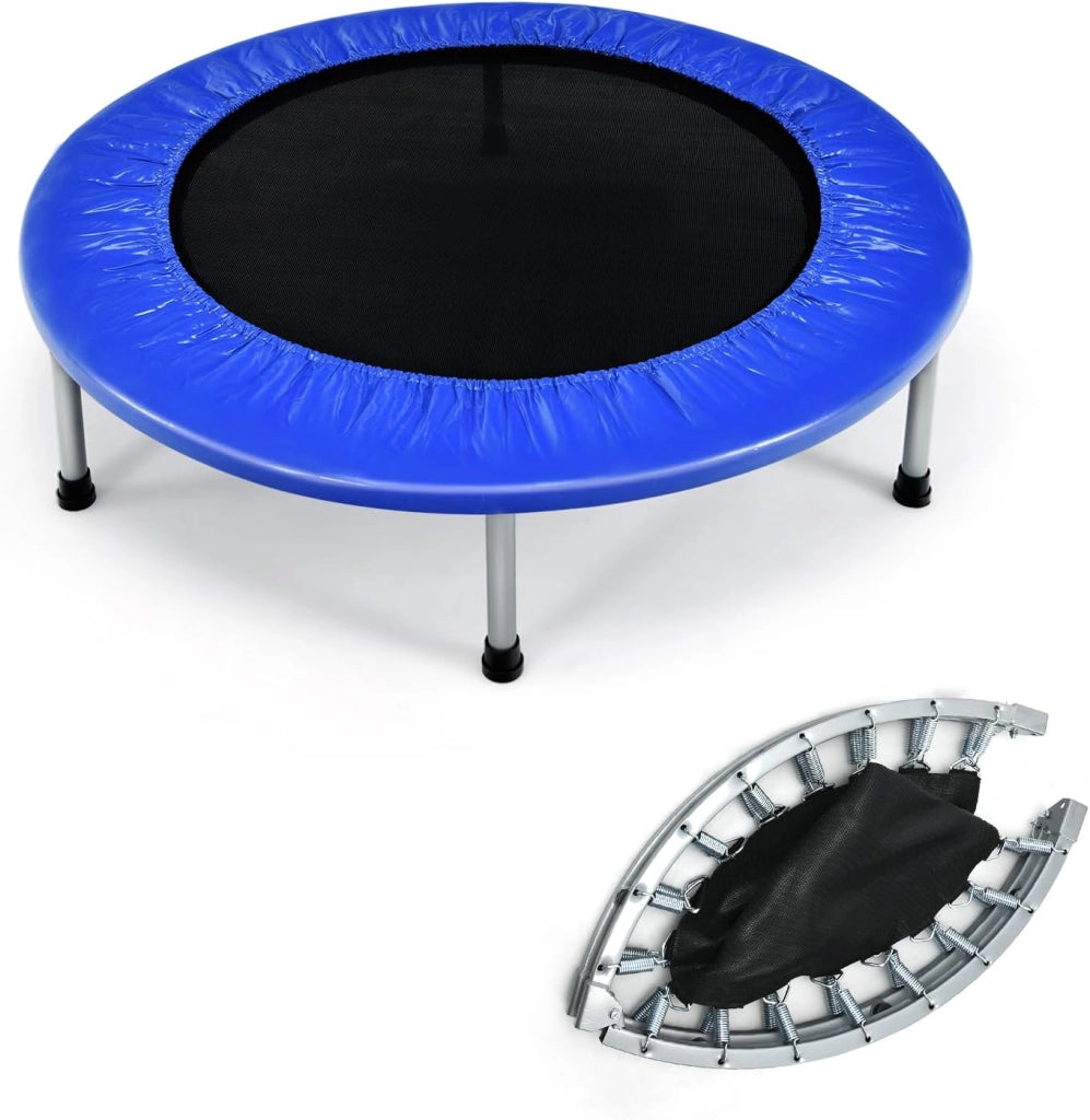 Mini Trampolino Ø96 cm, Trampolino Elastico per Fitness Pieghevole, per Bambini con Capacità di 150 kg, con Piedini Antiscivolo, Tappeto Fitness per Allenamento Interno