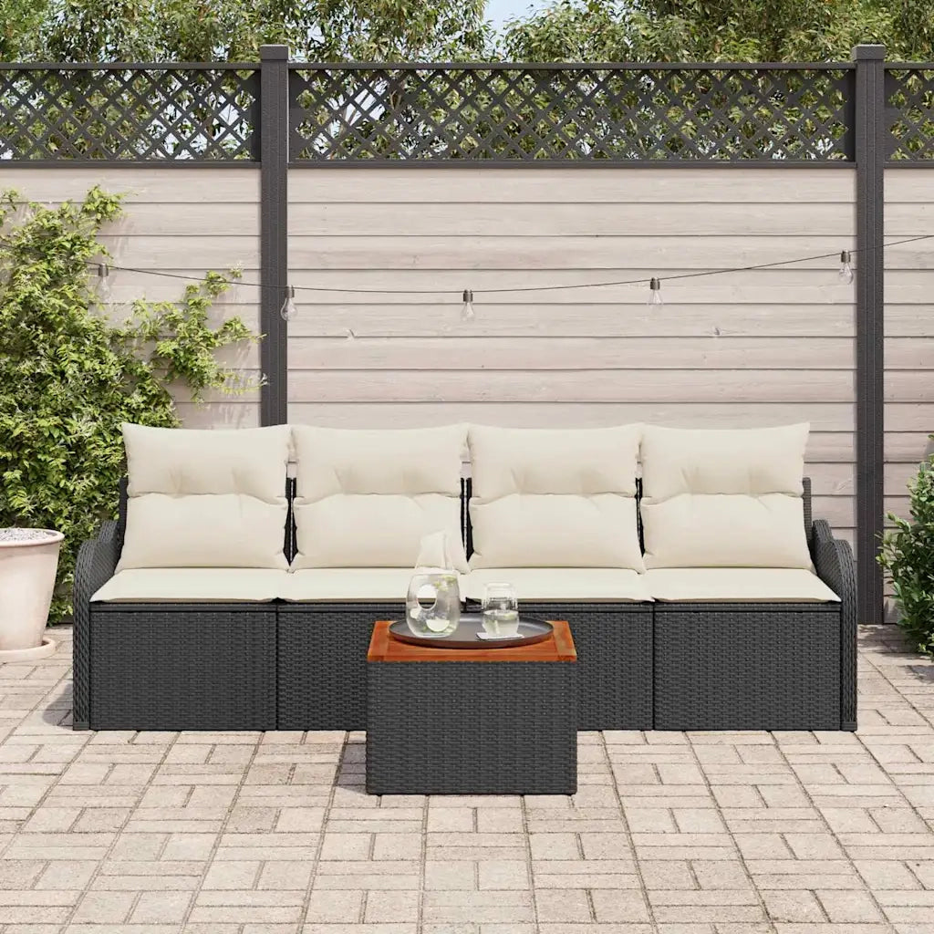 Set Divano da Giardino con cuscino 5 pz-Sofa da Giardino-Divanetto da esterno Nero polyrattan 836493