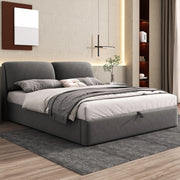 Letto imbottito 160x200 cm in velluto grigio con contenitore; 3 cassetti e testiera regolabile