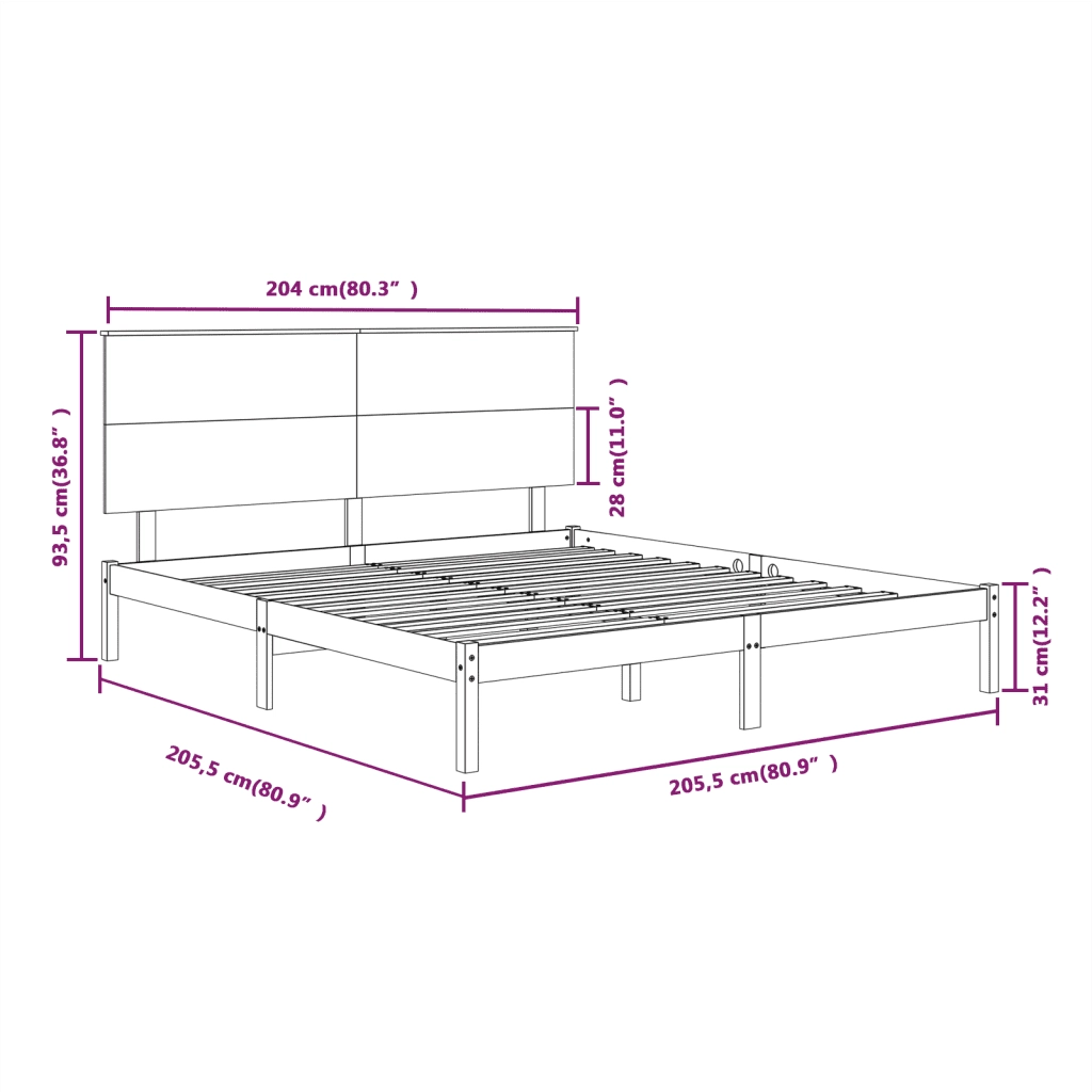 Giroletto senza Materasso-Struttura Letto 200x200 cm in Legno Massello di Pino 418903