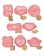 Set di 8 forme 3D per dolci per San Valentino, forme a forma di biscotto, forme per biscotti di compleanno, forme per fondant per dessert e pasticceria, 8 tipi