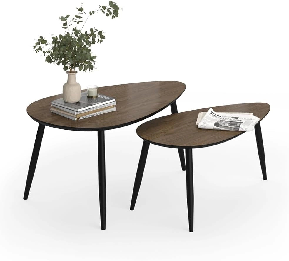 Set di tavolini Veyo, Noce/nero, 98 x 60 cm Set, 2 parti, per un utilizzo flessibile come superficie d’appoggio o tavolino aggiuntivo