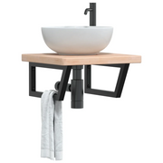 Ripiano a Parete per Lavabo in Acciaio e Massello di Rovere 3302391