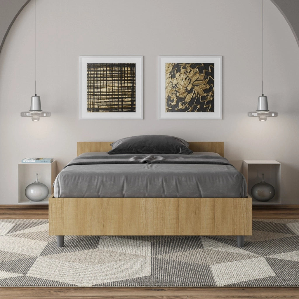 Letto 1 Piazza e Mezzo 120x200 cm con Rete e Contenitore Nuamo Quercia Natura