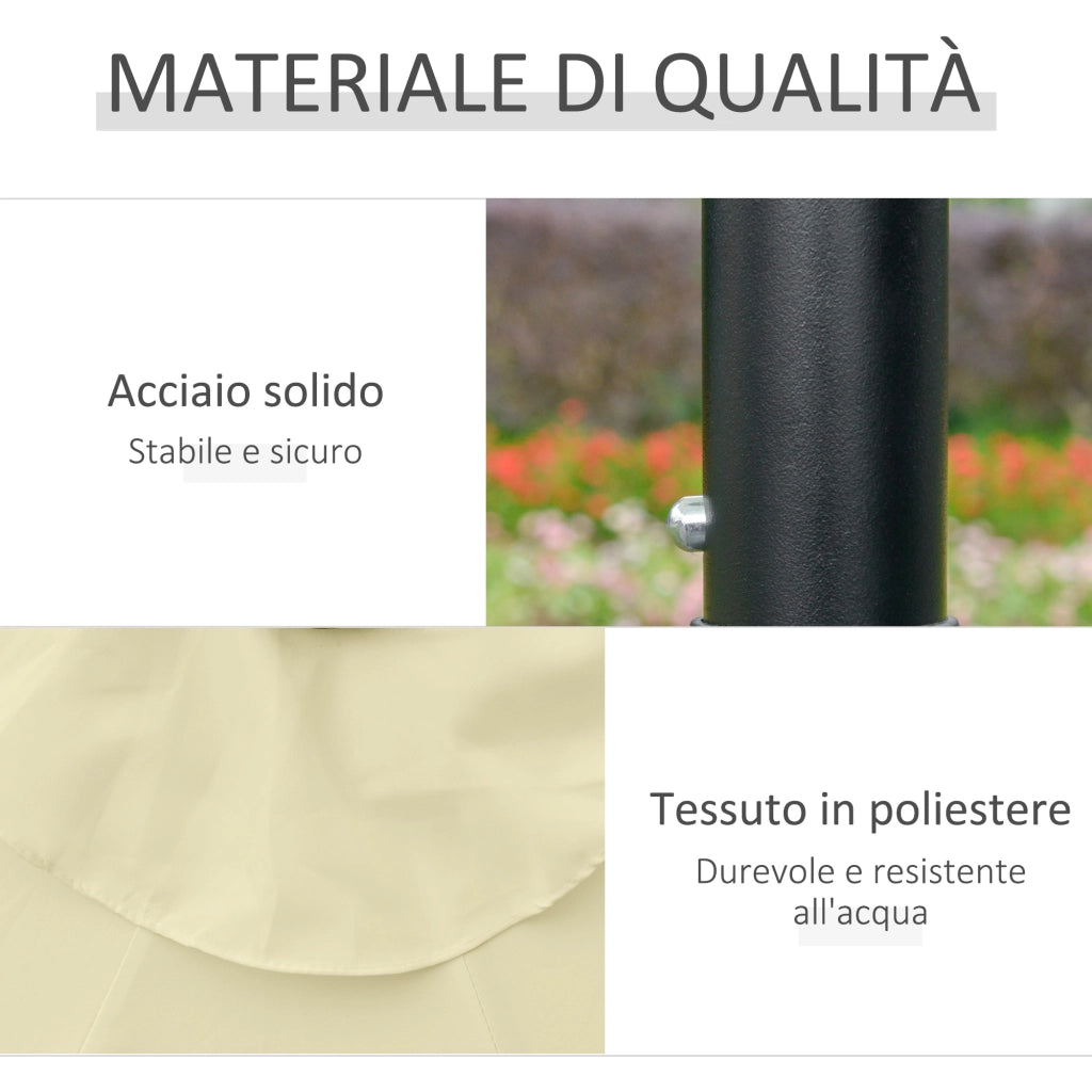 Ombrellone da Giardino Inclinabile Ø265 cm con 32 Luci LED Solari e Manovella Beige