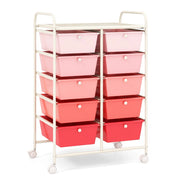 Carrello a 10 cassetti multiuso con ruote, Organizzatore per carta da scrapbooking e utensili da ufficio Rosa-Armadi da ufficio