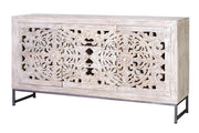 Credenza a 2 ante e 3 cassetti in massello di mango intagliato