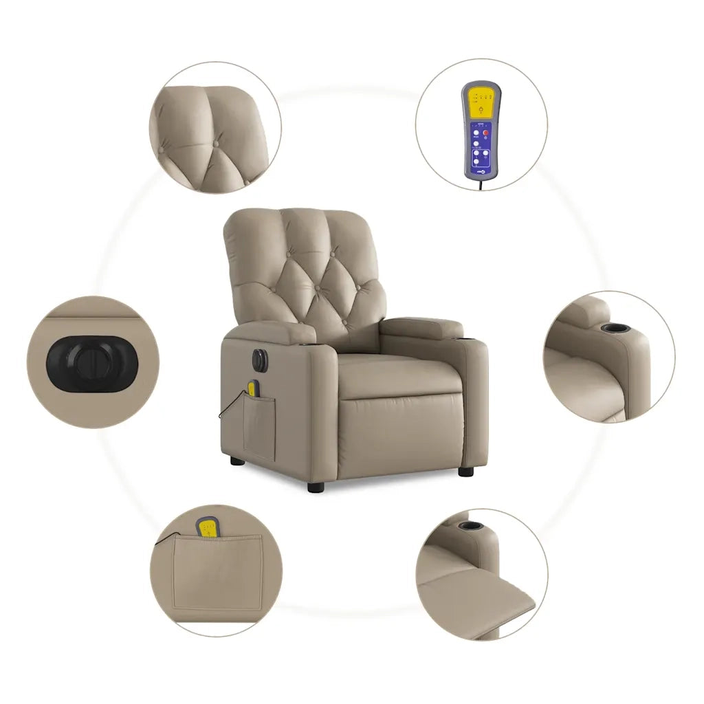 Divano Sedia-Poltrona Reclinabile Massaggio Elettrica Cappuccino Similpelle 599023
