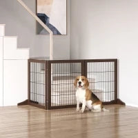 Cancelletto Pieghevole e Regolabile in Legno di Pino e Metallo con Base Stabile, per Cani e Cuccioli, 185x36x71cm