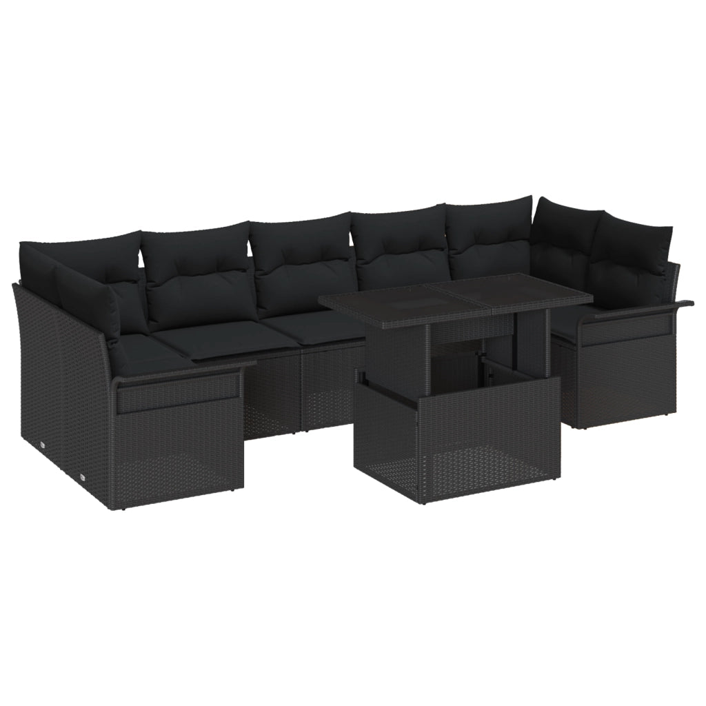 Set Divano Giardino 8 Pezzi con Cuscini Rattan Sintetico Nero