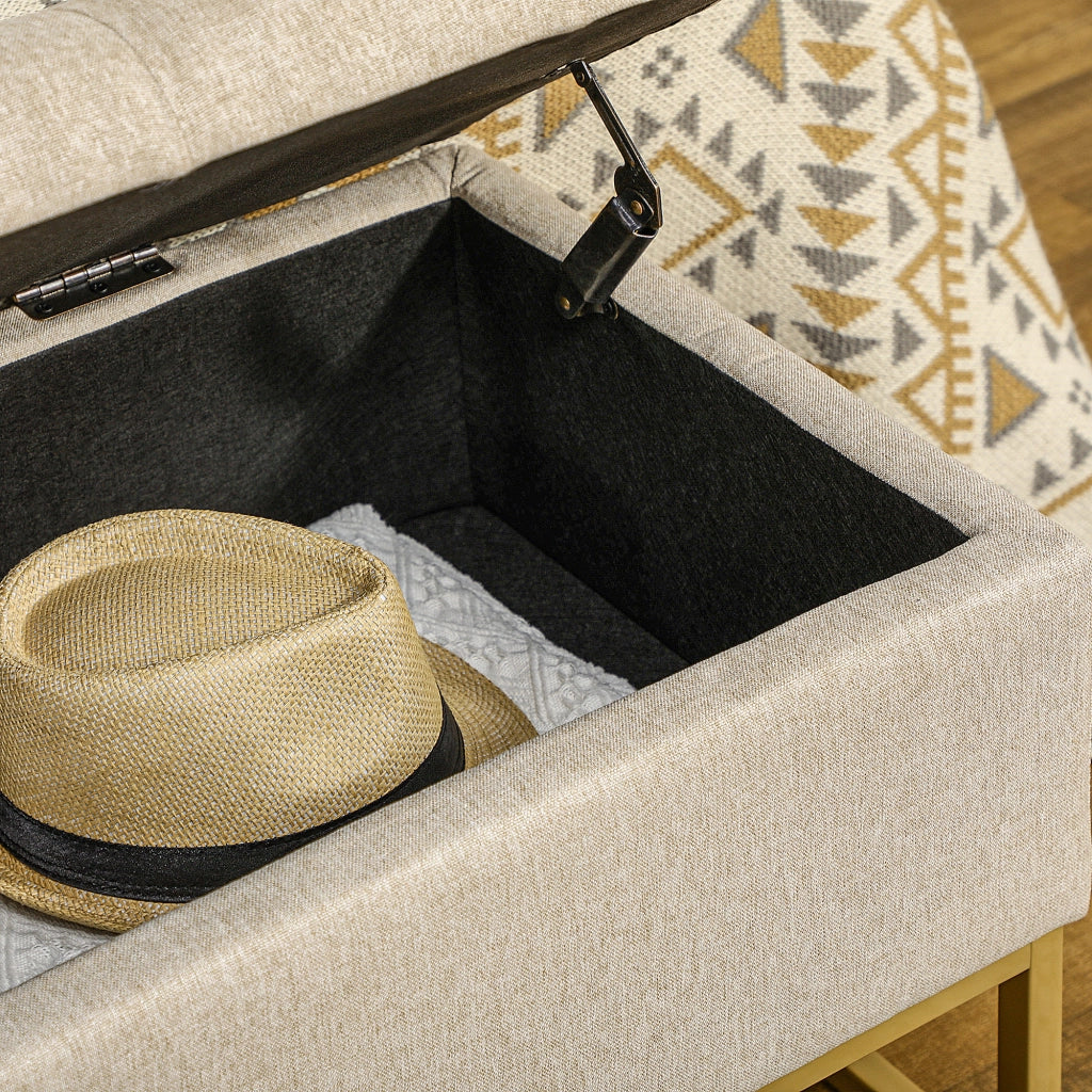 Sgabello con Cassetto ¨C Zephmum ¨C Beige Lino 110x44x48 cm