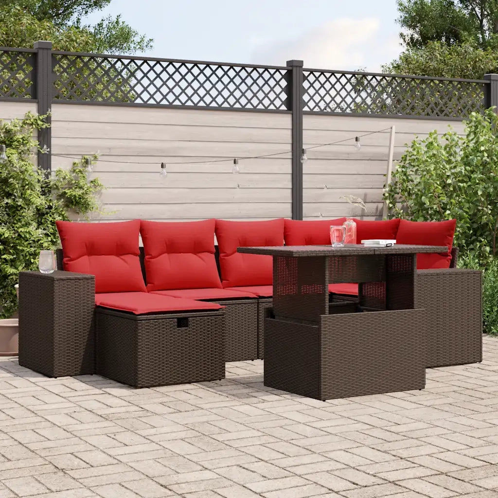 Set Divani da Giardino 7 pz con Cuscini Marrone in Polyrattan 3275304