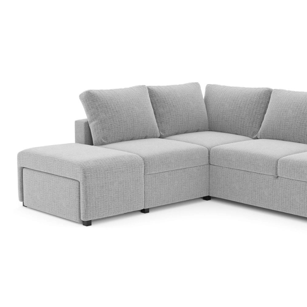 Divano Letto Angolare reversibile Jozzis grigio con funzione letto e bracciolo contenitore 248,5x209x90,5H