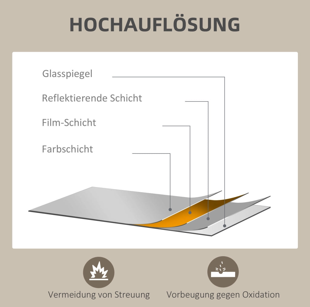 Specchio da parete rettangolare con 4 ganci, cornice in MDF, 50 x 70