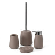 Set accessori bagno completo da 4 pezzi in ceramica tortora e cromo Sidney