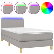 Letto singolo | Letto per adulti | Letto a Molle Materasso e LED Grigio Chiaro 90x200 cm Tessuto