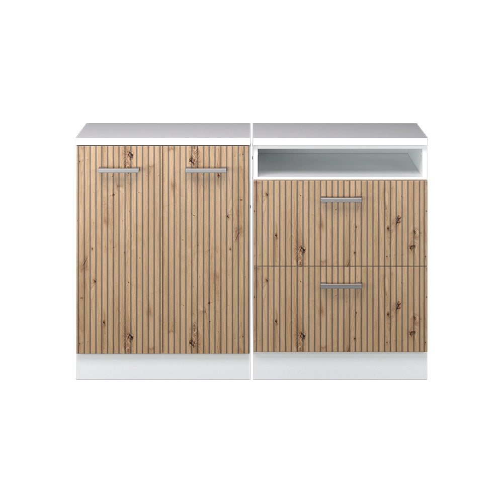 Mobile cucina sottotetto R-Line Rovere artigianale/Bianco 120 cm Set di 2 carcasse armadio profondità 60 cm Vicco