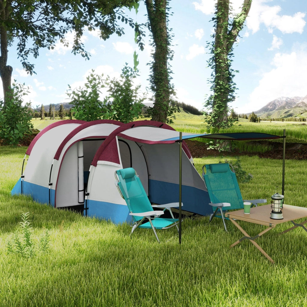 Tenda da campeggio per 2 persone, impermeabile 2000 mm, con 3 ingressi e gancio lanterna, robusta e portatile, rosso