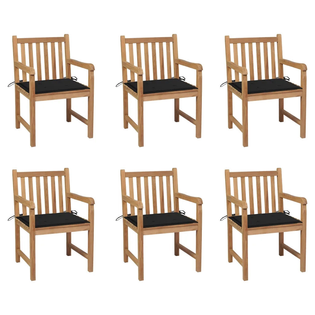 Sedie da Giardino 6 pz con Cuscini Neri in Massello di Teak cod mxl 8340
