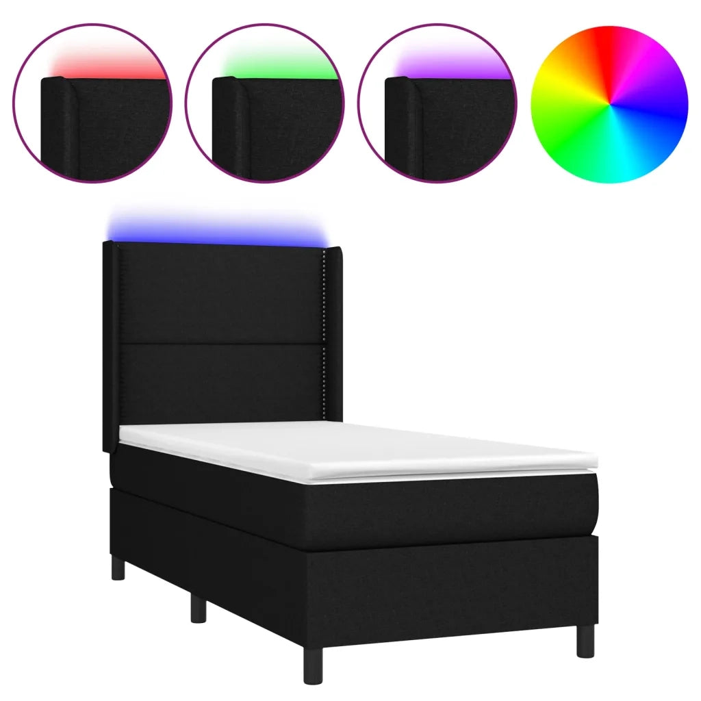 Letto a Molle con Materasso e LED Nero 100x200 cm in Tessuto 3138215
