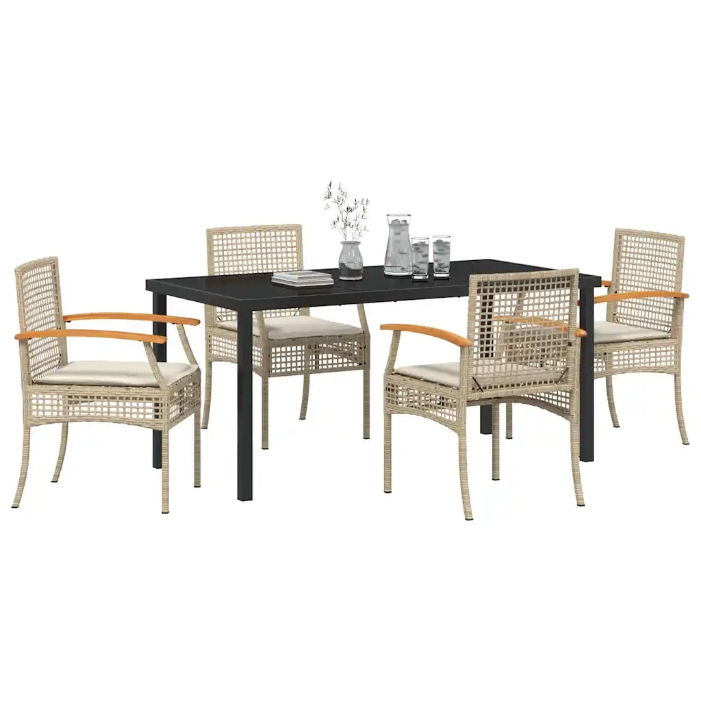 Set da Pranzo per Giardino 5 pcs Beige e Nero Rattan 3380830
