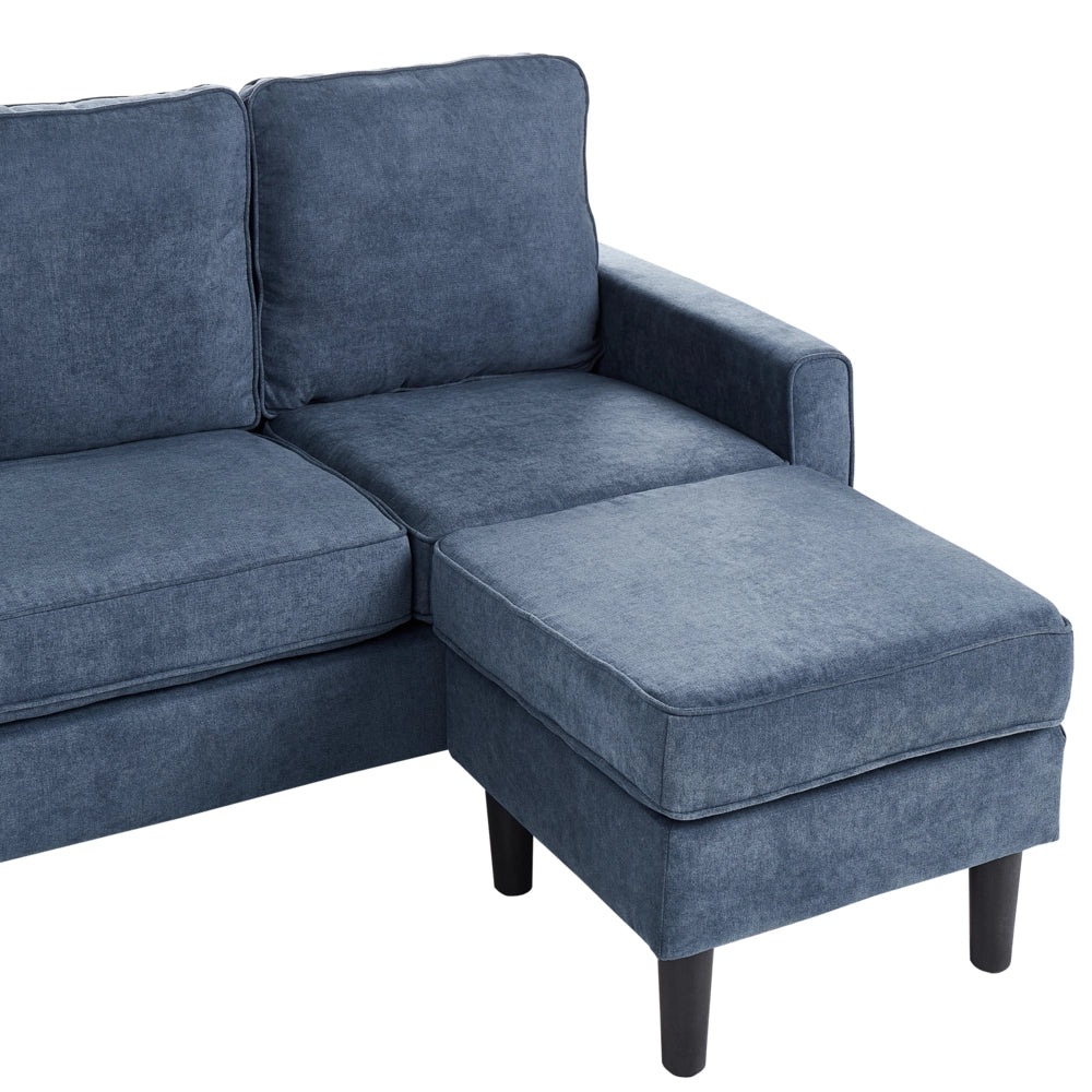 Divano di colore Blu Scuro a 3 posti con Poggiapiedi Ottomano Imbottito stile Classico Tradizionale