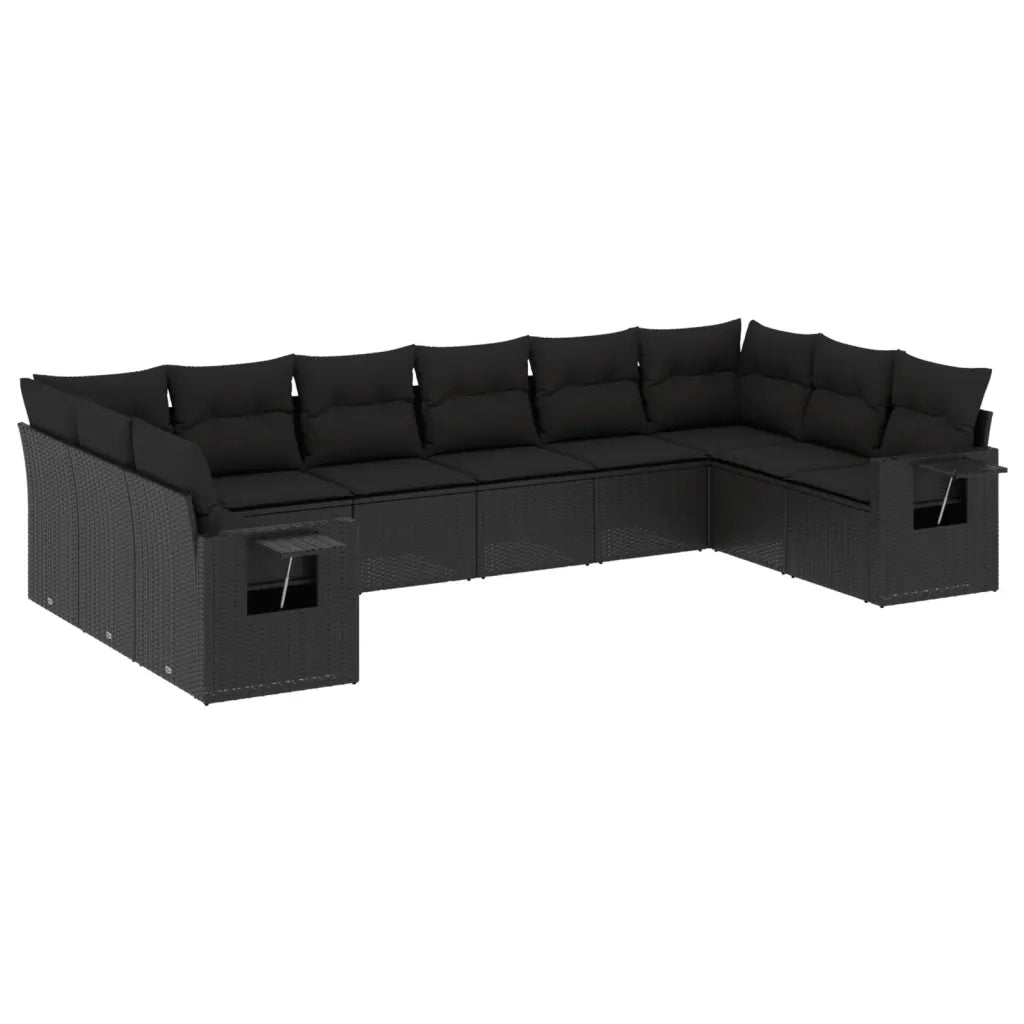 Set Divani da Giardino 10pz con Cuscini in Polyrattan Nero 3253002