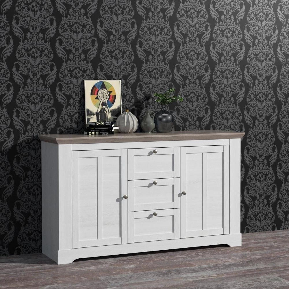 Madia Forma 2 Ante e 3 Cassetti Rovere Bianco Neve e Olmo Scuro 160 cm – Eleganza Contemporanea