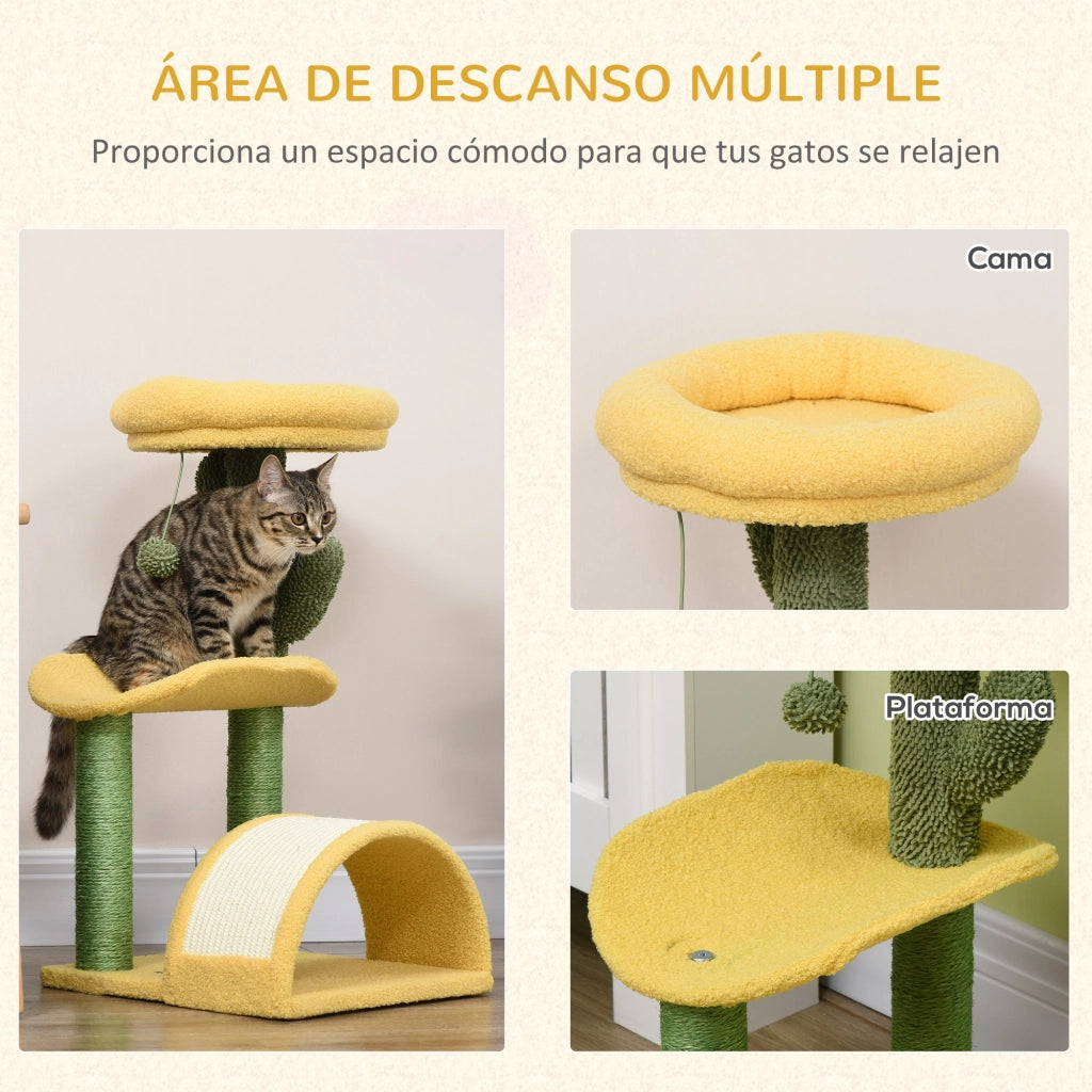 Tiragraffi per Gatti con Cuscino ¨C Zephmum ¨C Verde e Giallo 40x35x72 cm