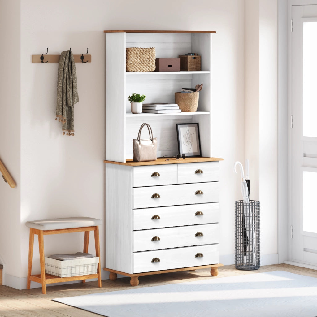 Vetrina  Â“ASKIMÂ” Bianca 91x40x199.5 cm Legno Massello di Pino