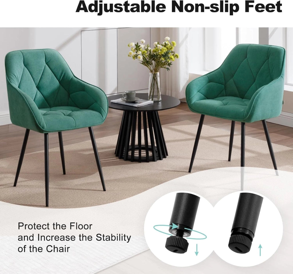Set di 4 Sedie da Pranzo con Braccioli e Schienale, Sedie Cucina Moderna in Velluto, Poltrone da Salotto con Gambe in Metallo, Sedie ergonomiche per Ufficio, Bar, Azzurro, EZS02ts-4