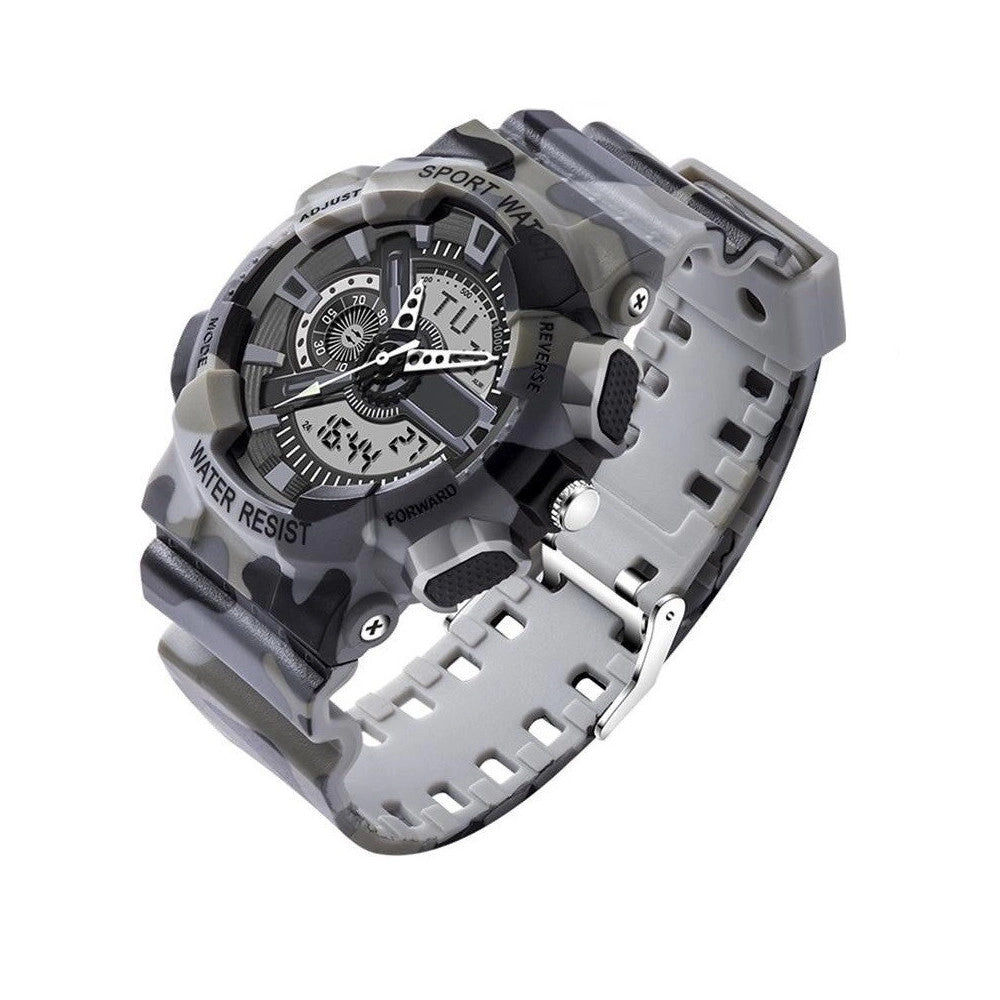 Trade Shop - Orologio Sportivo Sanda Uomo Resistente Acqua Cronografo Camouflage Grigio -
