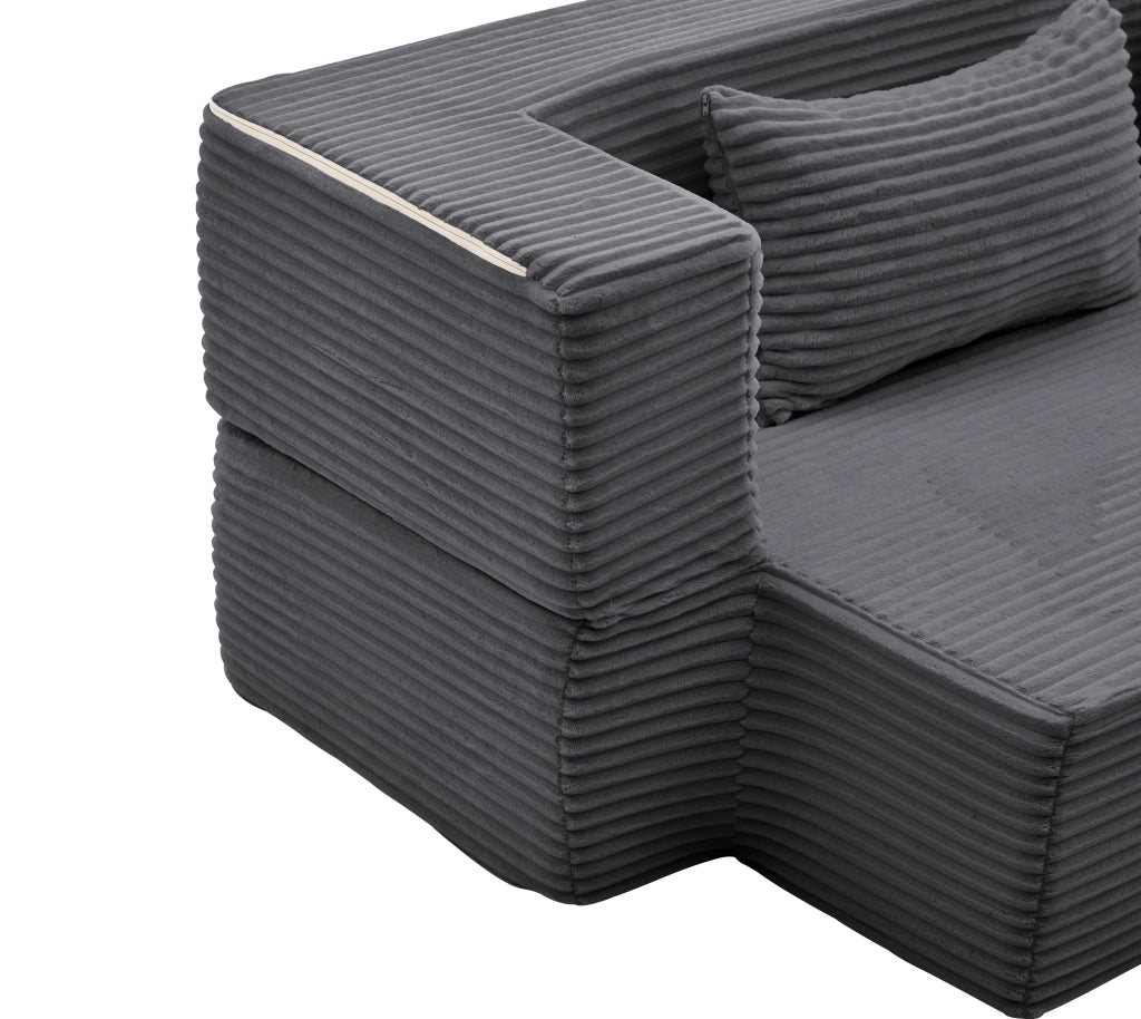 DIVANO LETTO 2 IN 1 In corduroy Grigio con 2 cuscini