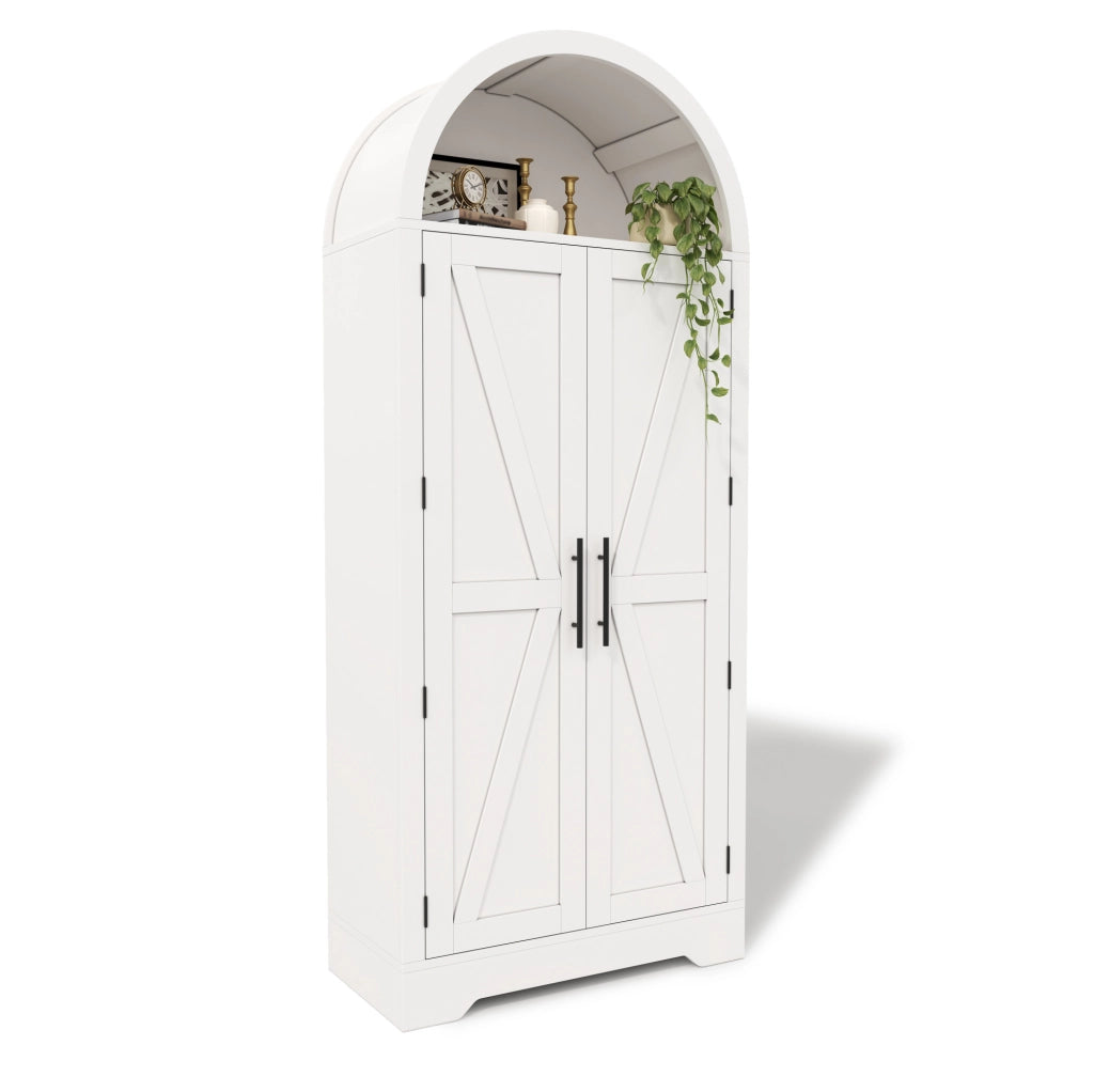 Vetrina ad arco con ripiani regolabili in MDF bianco