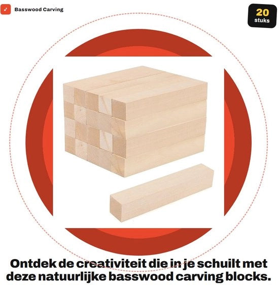 Basswood Blokken 20 Stuks - Blocchi di Bassowood Naturale - Per Falegnameria e Carvatura - Adatti a Principianti - Alta Qualità - Resistenti ai Colori e alle Scosse