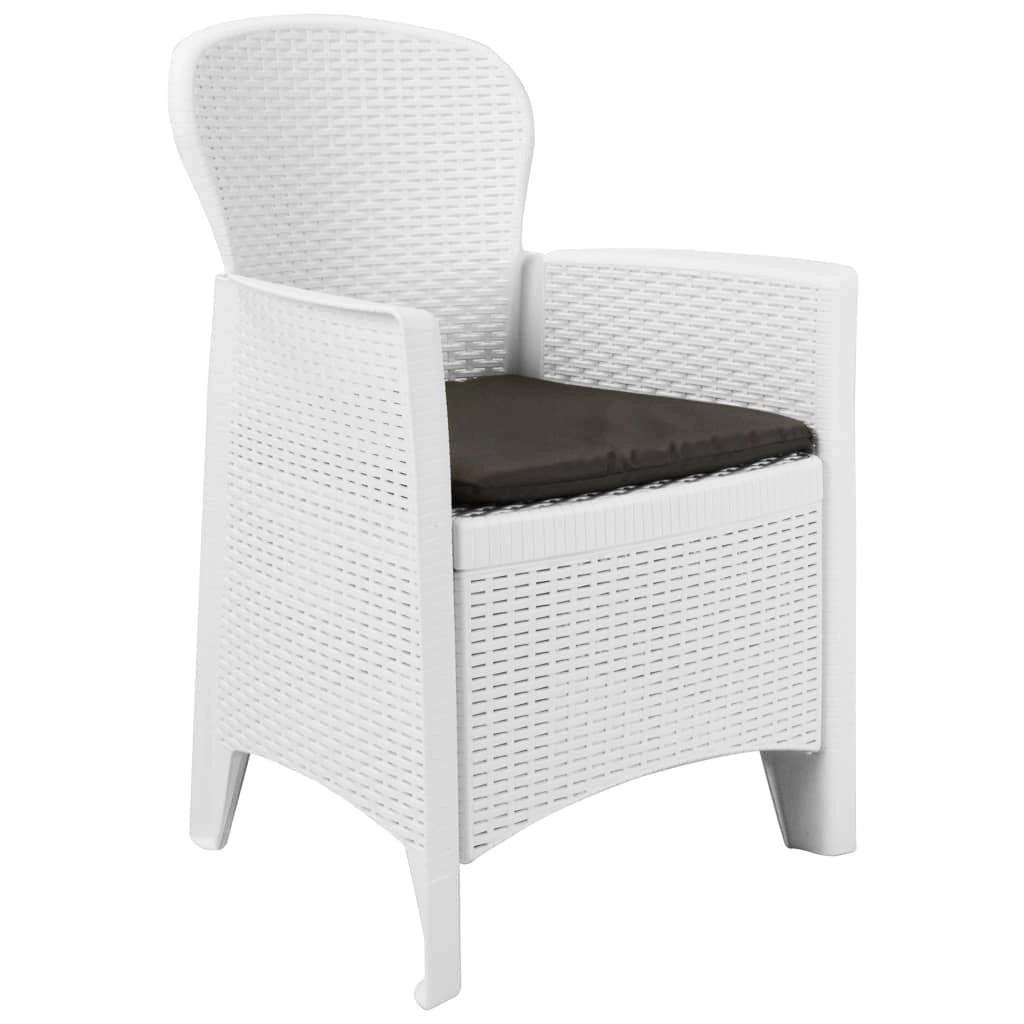 Set da pranzo da esterno 7 pezzi in plastica bianca effetto rattan 02_0014511