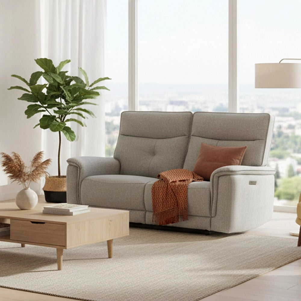 Divano recliner Elysio 3 posti elettrico in tessuto grigio 198 cm