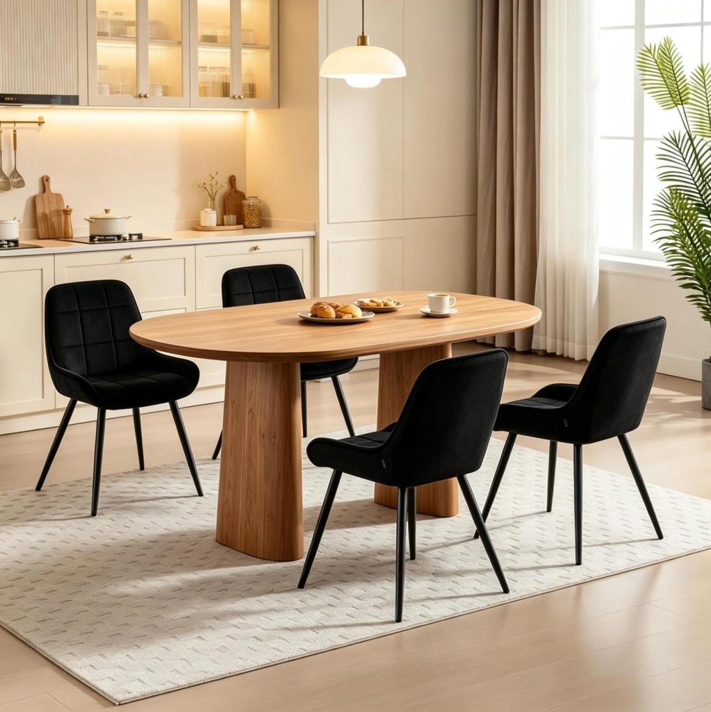 Sedia da pranzo 52x51x81,5 cm in velluto nero, set da 4, con braccioli