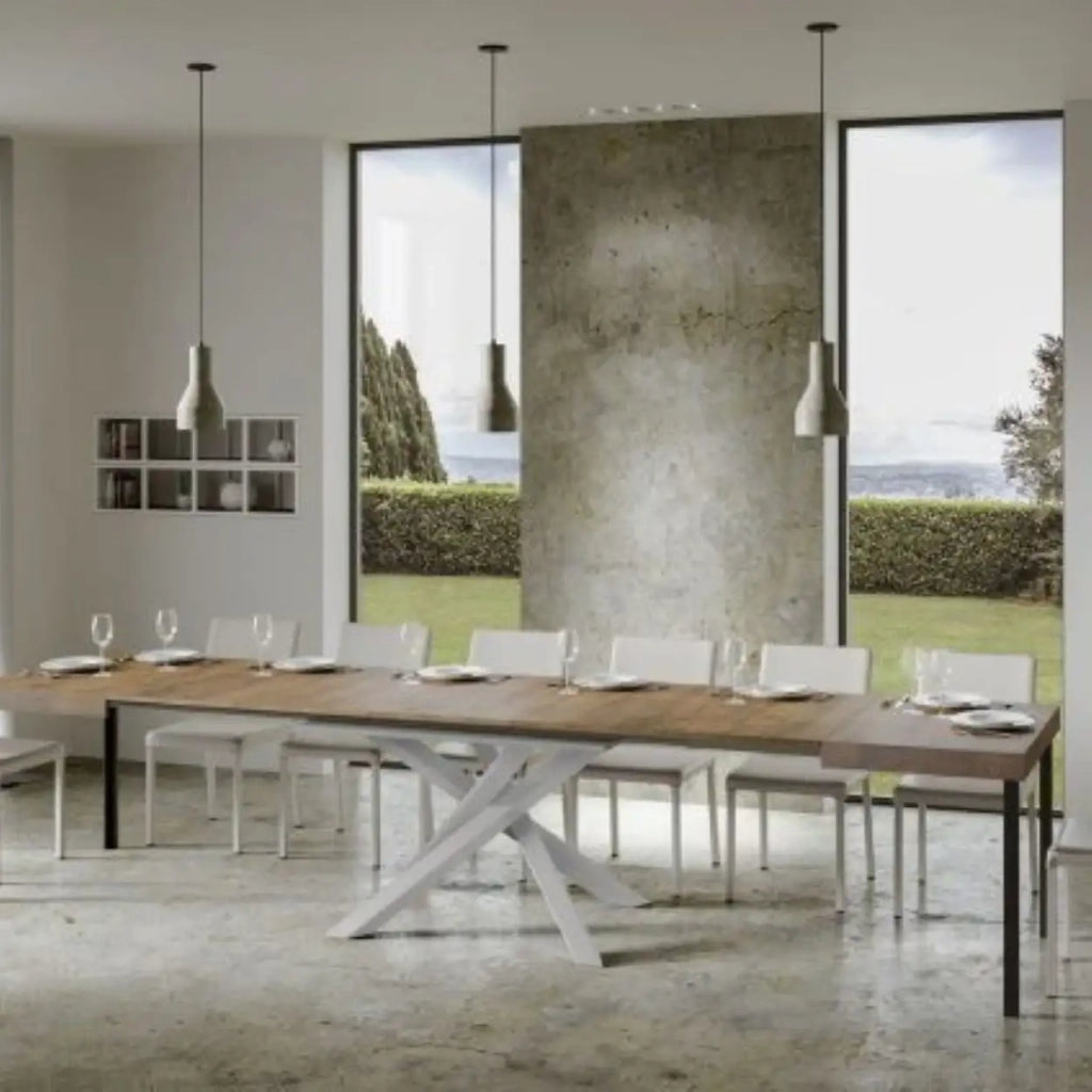 Tavolo allungabile 130/390x90 cm Volantis colore noce gambe bianche