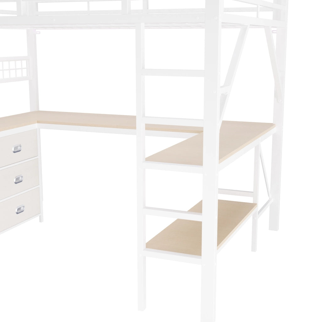 Letto a soppalco 140x200 cm con scrivania; cassetti e LED bianco HOMVRA