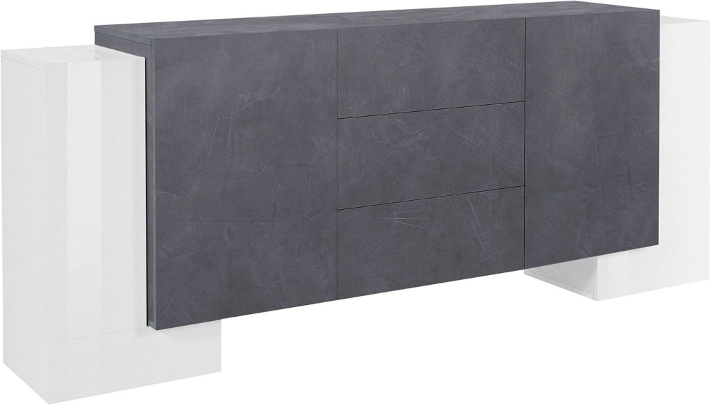 Credenza con 4 Ante e 3 Cassetti 210x45x85 cm Pillon Side 4A 3C Bianco Lucido/Report Grigio